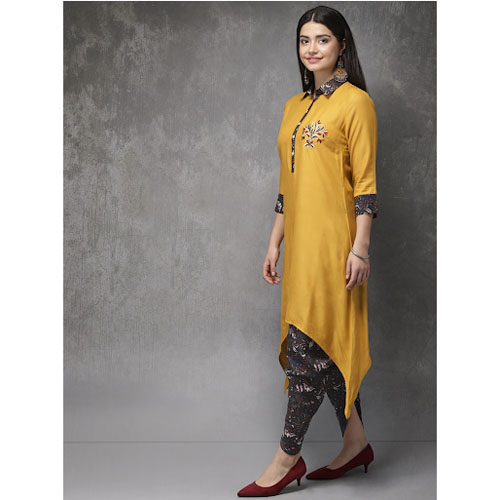 Anouk Women Solid Kurta With Embroidery Printed Dhoti Pants