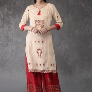 Anouk Women Off-White & Red Printed Kurta with Palazzo