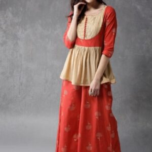 Anouk Women Red & Beige Printed Kurti with Palazzos