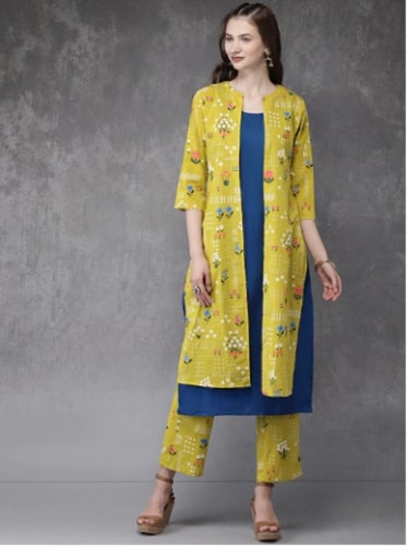 Anouk Printed Layered Kurta with Trousers