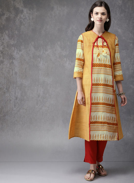 Anouk Printed Layered Kurta with Trousers