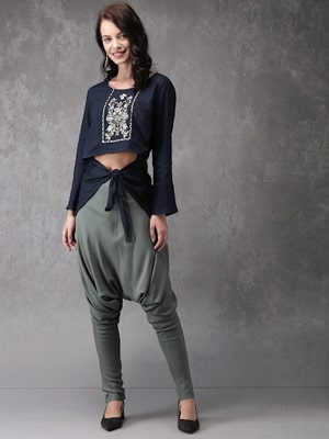 Anouk Women Navy Top with Dhoti Pants