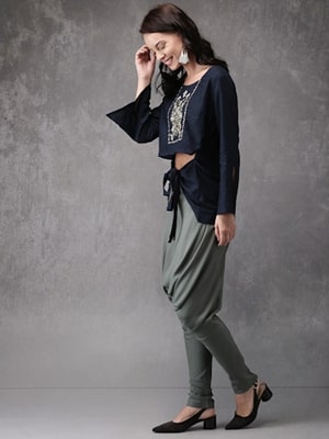 Anouk Women Navy Top with Dhoti Pants