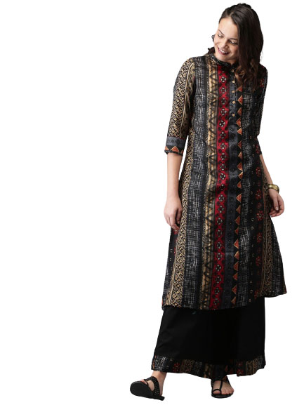 Anouk Women Black Printed Kurta with Palazzos