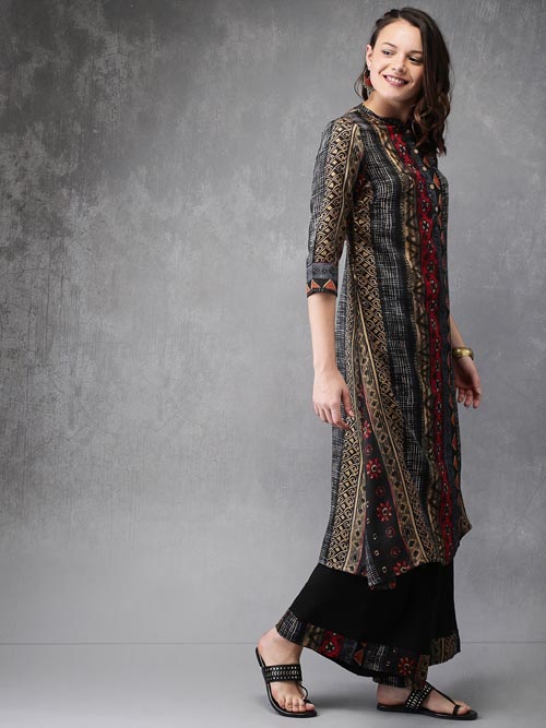 Anouk Women Black Printed Kurta with Palazzos