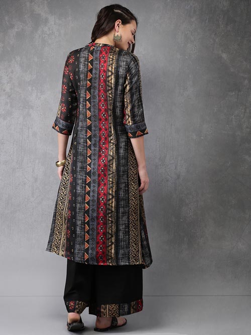 Anouk Women Black Printed Kurta with Palazzos