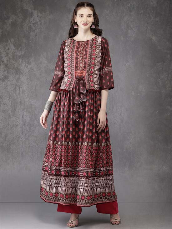 Anouk Women Printed Layered A-Line Kurta