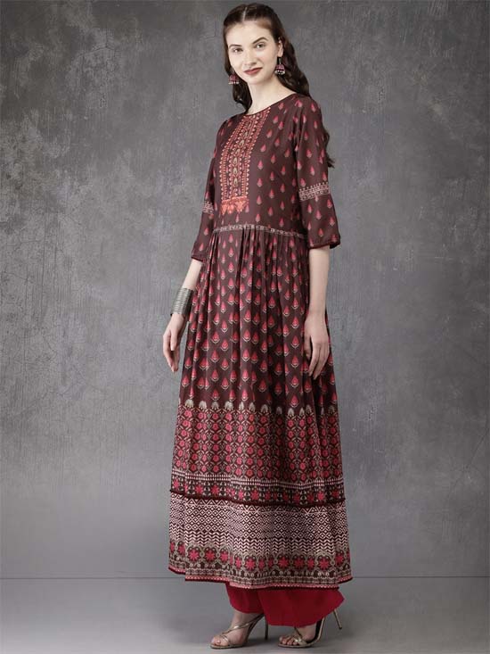 Anouk Women Printed Layered A-Line Kurta