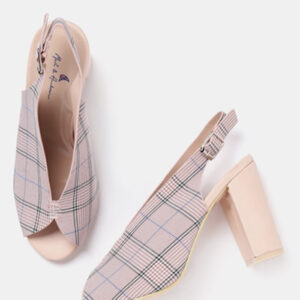 Mast & Harbour Women Peach-Coloured & Black Checked Heels