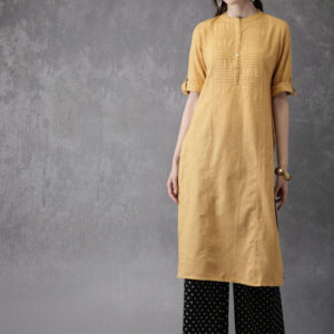 Anouk Women Mustard Yellow & Black Solid Kurta with Palazzos