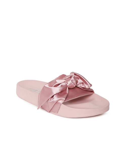 Puma Women Pink Solid Bow Slide Flats