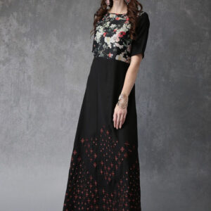 Anouk Women Black Floral Printed A-Line Kurta