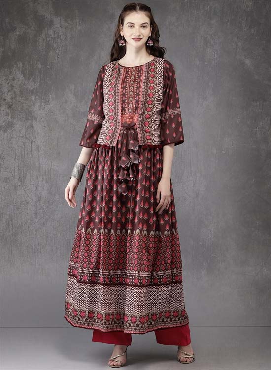 Anouk Women Printed Layered A-Line Kurta