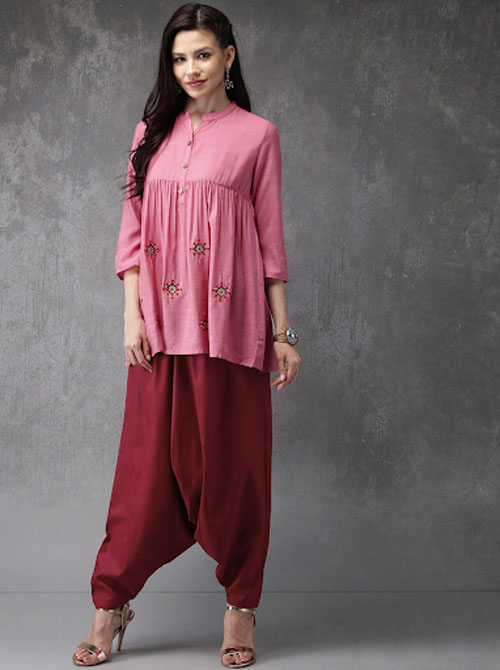 Anouk Women Embroidered Kurti with Harem Pants