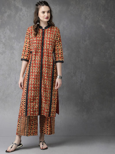 Anouk Women Printed Kurta with Palazzos