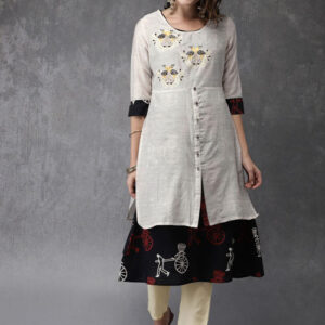 Anouk Women Printed Layered Kurta with Trousers