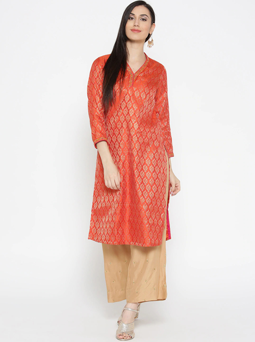 Biba Women  Woven Design Straight Kurta