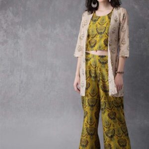 Anouk Women Printed Top with Palazzos & Ethnic Jacket