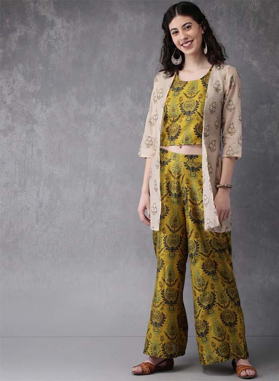 Anouk Women Printed Top with Palazzos & Ethnic Jacket