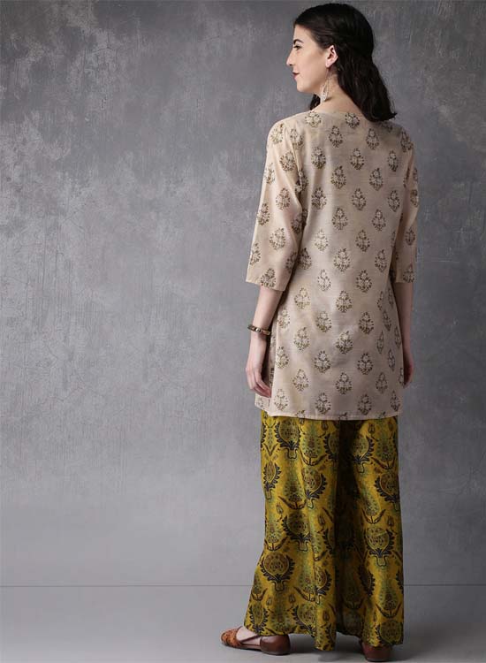 Anouk Women Printed Top with Palazzos & Ethnic Jacket