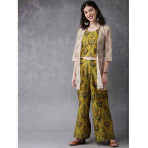 Anouk Women Printed Top with Palazzos & Ethnic Jacket