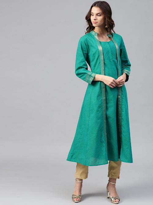 Bhama Couture Women Solid Mangalgiri Cotton Handloom Anarkali Kurta