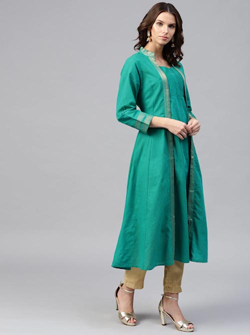 Bhama Couture Women Solid Mangalgiri Cotton Handloom Anarkali Kurta