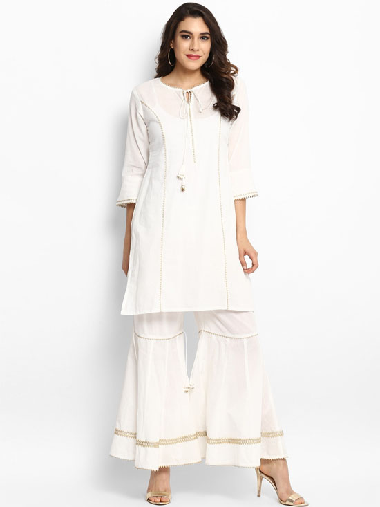 Bhama Couture Women Solid Kurta with Palazzos