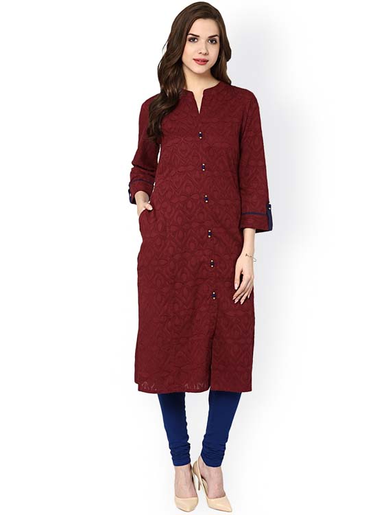 Sringam Women Woven Design Straight Kurta