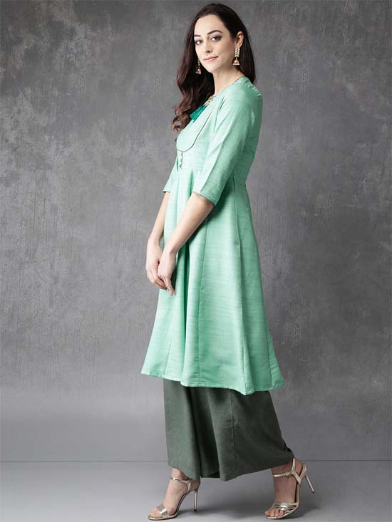 Anouk Women Solid Kurta with Palazzos