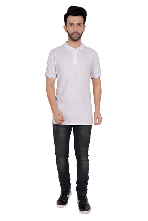 EXCLUSIVE COMFORT T-SHIRTWhite With Sky Blue Tipping