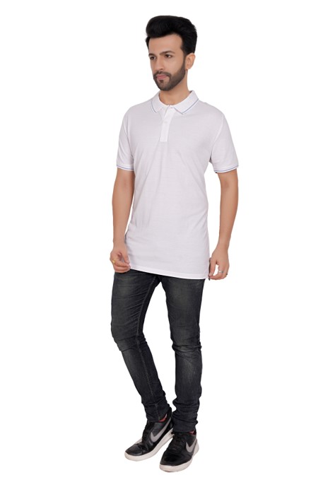 EXCLUSIVE COMFORT T-SHIRTWhite With Sky Blue Tipping