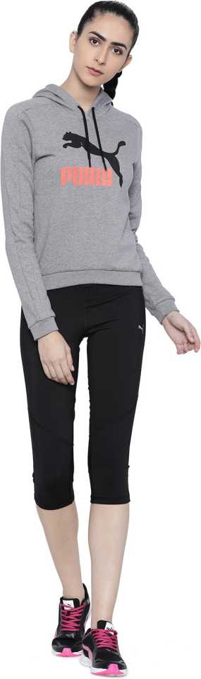 Puma  Solid Round Neck Casual Women Grey Sweater