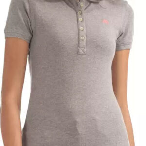 Aeropostale  Solid Women Polo Neck Grey T-Shirt