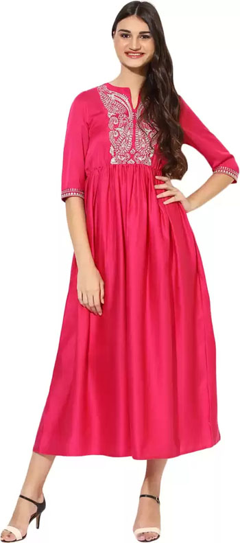 Juniper  Women Embroidered Cotton Silk A-line Kurta