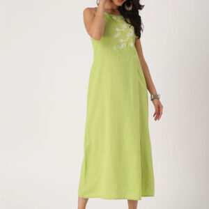 Women Green Embroidered A-Line Dress