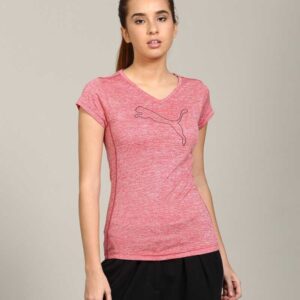 Puma Casual Short Sleeve Self Design Women Pink Top