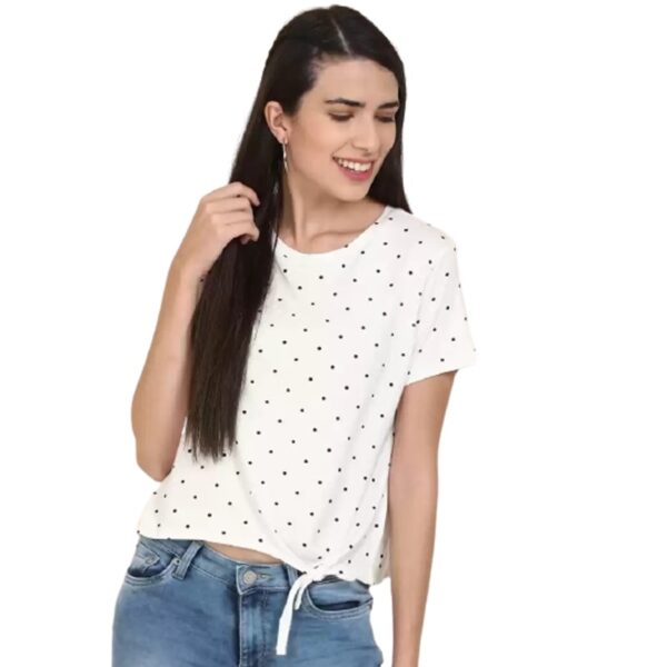 Aeropostale  Casual Short Sleeve Polka Print Women White T-Shirt