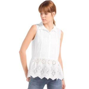 GAP  Casual Sleeveless Solid Women White Top