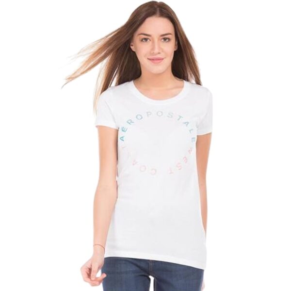 Aeropostale Women White Regular fit Round neck Cotton T shirt