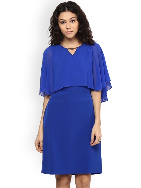 109F Blue Solid Shift Dress