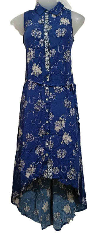 Navy Blue Coloured Printed Asymmetric Dress