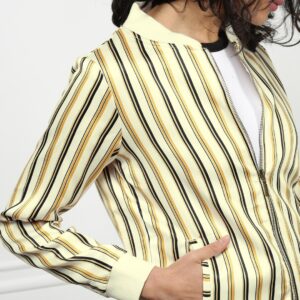 all about you Women Off-White  Black Striped Bomber Jacket