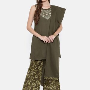 all about you Women Olive Green Kurti with Palazzos Dupatta