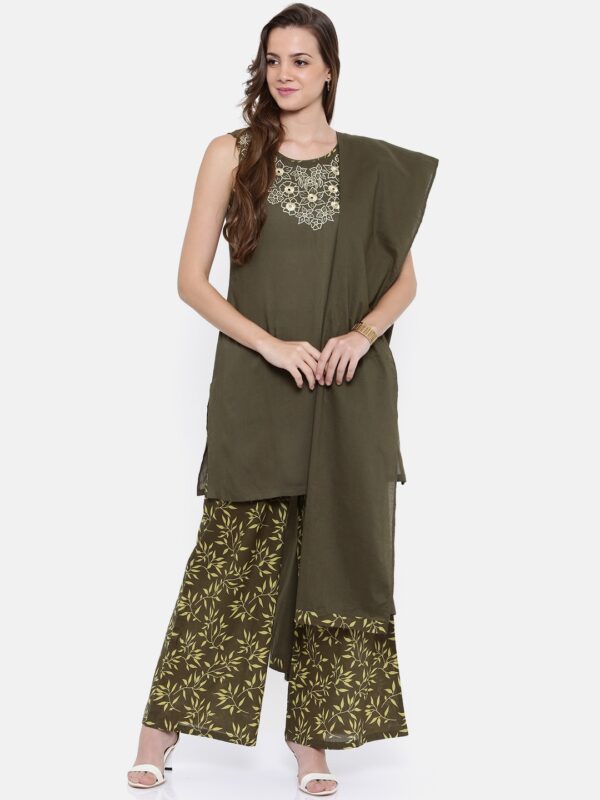 all about you Women Olive Green Kurti with Palazzos Dupatta