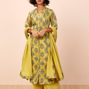 all about you Women Green  Printed Kurta with Trousers  Dupatta