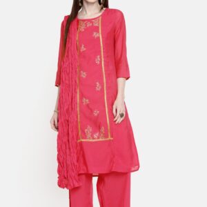 all about you Women Pink Embroidered Kurta with Palazzos  Dupatta