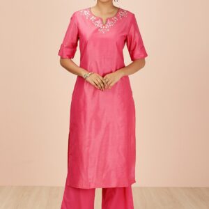 all about you Women Pink Solid Kurta with Palazzos