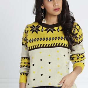 all about you Women Beige Patterned Jacquard Pullover