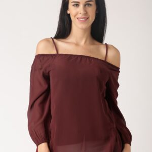 All About You Maroon Polyester Cold Shoulder Top